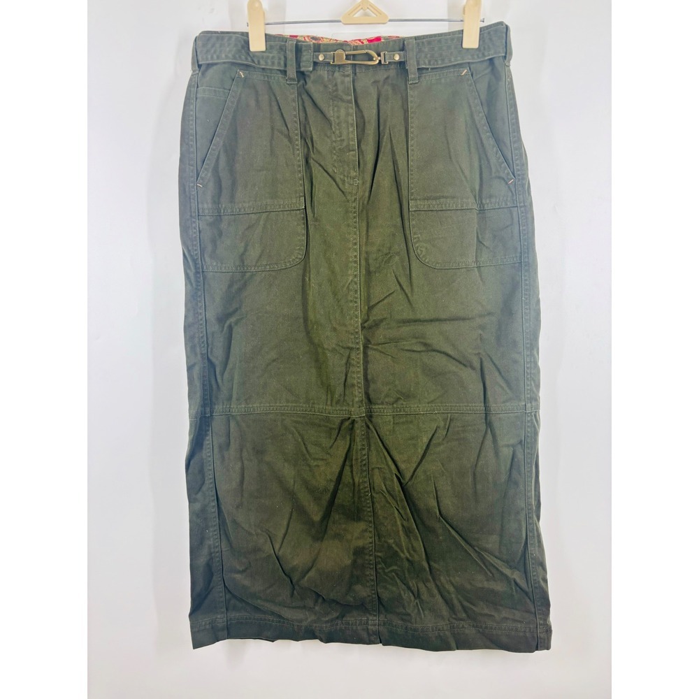 Lauren Ralph Lauren‎ Olive Green Cotton Utility Midi Skirt Womens 10P Cargo Slit
